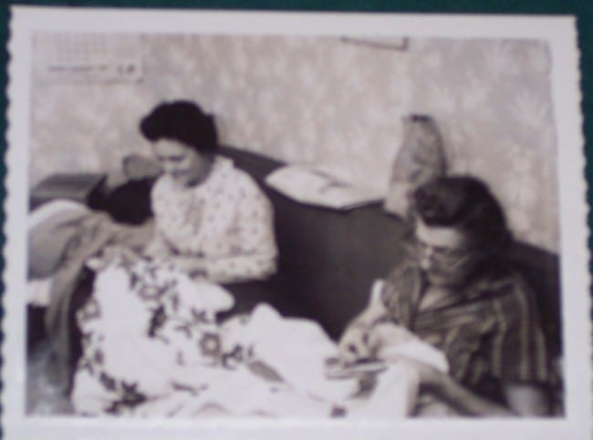 My Grandma Hazel and Her Mom working on a quilt