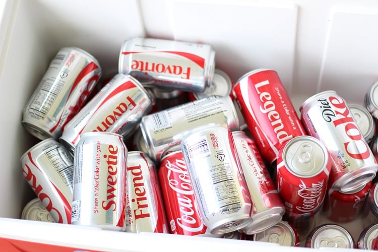 coke cans in cooler