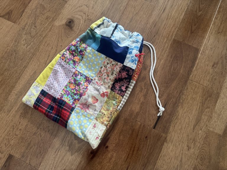 Drawstring Bag Made From a Worn-Out Family Quilt