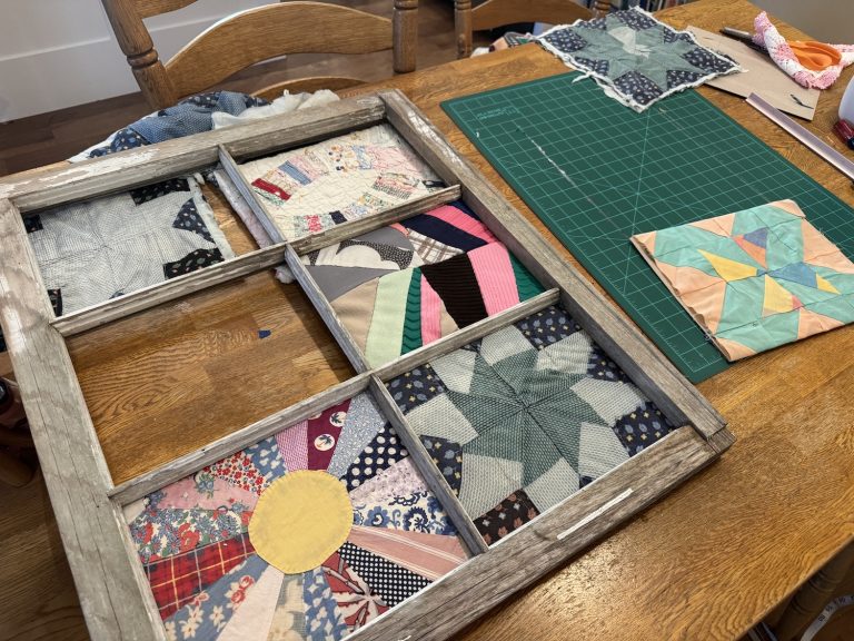 Vintage Window Frame Quilt Display