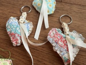 Quilted Heart Keychains from Fabric Scraps