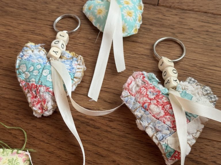 Quilted Heart Keychains from Fabric Scraps